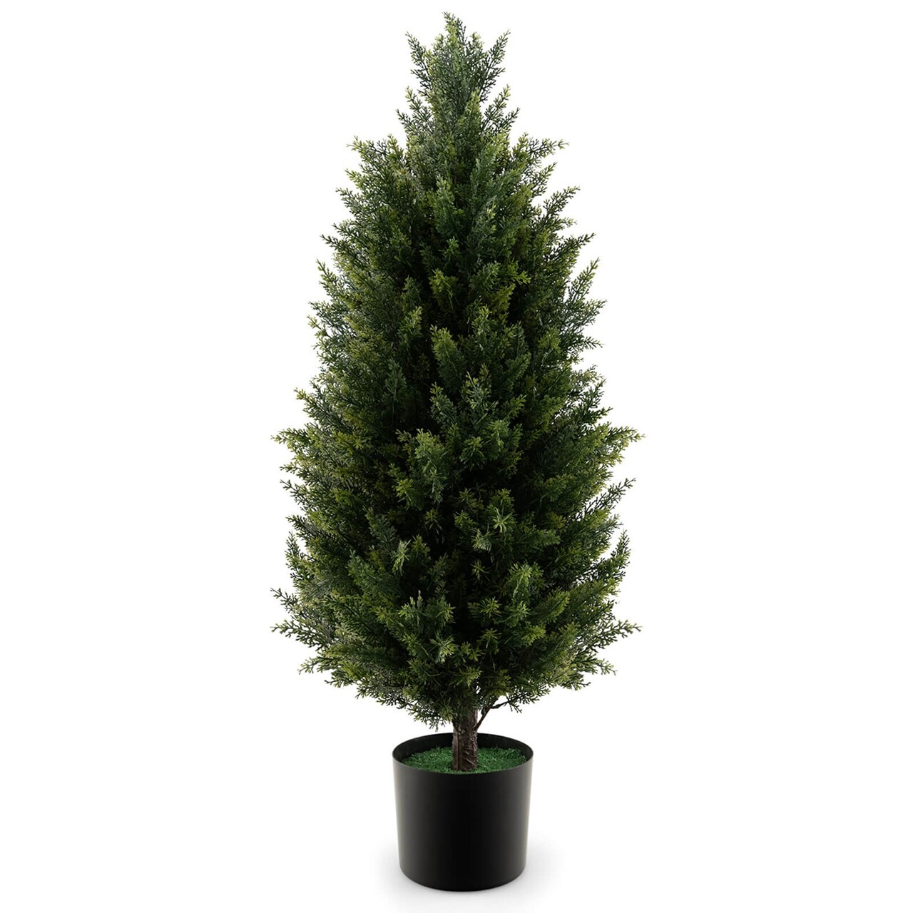 Costway 1/2 Pack 37.5" Artificial Topiary Cedar Tree with Cement Plastic Pot & Realistic Moss